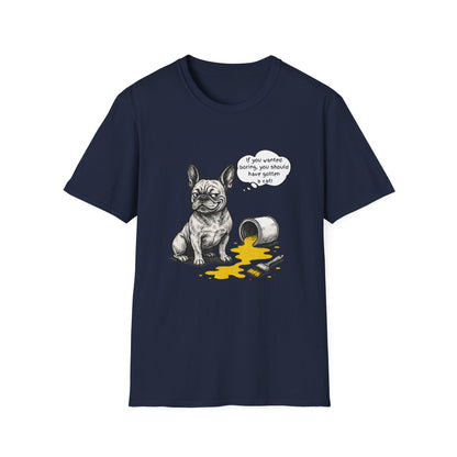 French Bulldog T Shirt – 'If You Wanted Boring...' Quote Spilled Paint Design – Unisex Fit