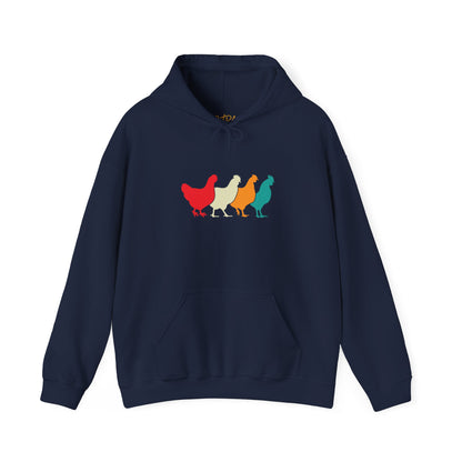 Chicken Hoodie – 'Rainbow Silhouettes' Repeat Pattern Design – Unisex Fit