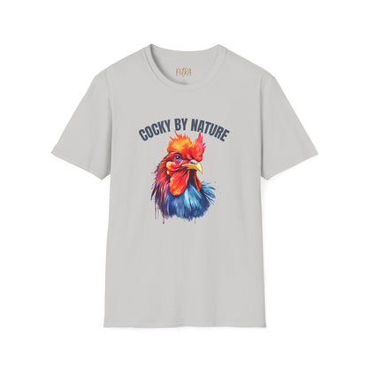 Rooster Tee – 'Cocky by Nature' Splash Art Design – Unisex Fit