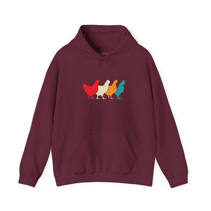 Chicken Hoodie – 'Rainbow Silhouettes' Repeat Pattern Design – Unisex Fit