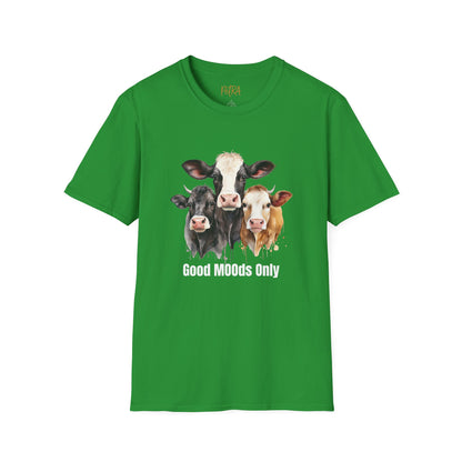 Cow Trio Tee – 'Good MOODs Only' Funny Farm Quote – Unisex Fit