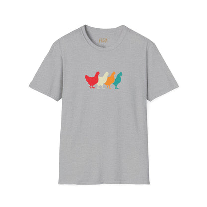 Chicken Parade Tee – Retro Silhouette Farm Design – Unisex Fit