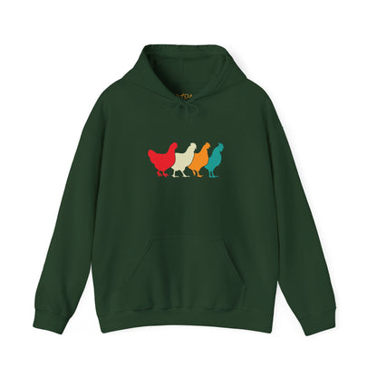 Chicken Hoodie – 'Rainbow Silhouettes' Repeat Pattern Design – Unisex Fit