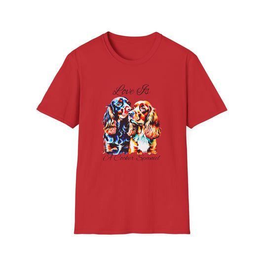 Cocker Spaniel T Shirt – 'Love Is' Vibrant Duo Portrait – Unisex Fit