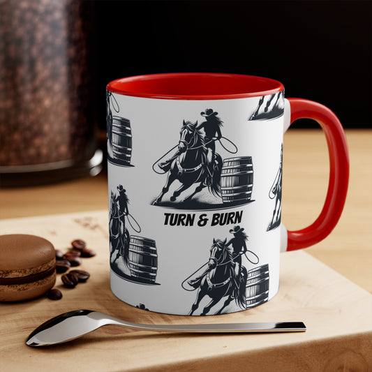 Turn & Burn Mug – Barrel Racing Pattern Design – 11oz