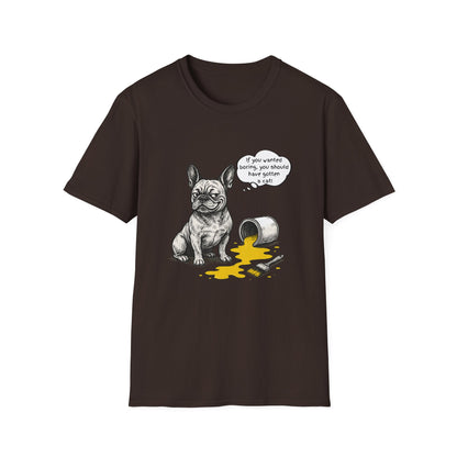 French Bulldog T Shirt – 'If You Wanted Boring...' Quote Spilled Paint Design – Unisex Fit