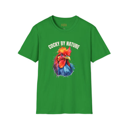 Rooster Tee – 'Cocky by Nature' Splash Art Design – Unisex Fit