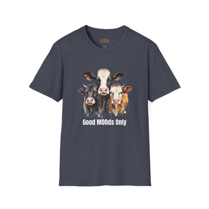 Cow Trio Tee – 'Good MOODs Only' Funny Farm Quote – Unisex Fit
