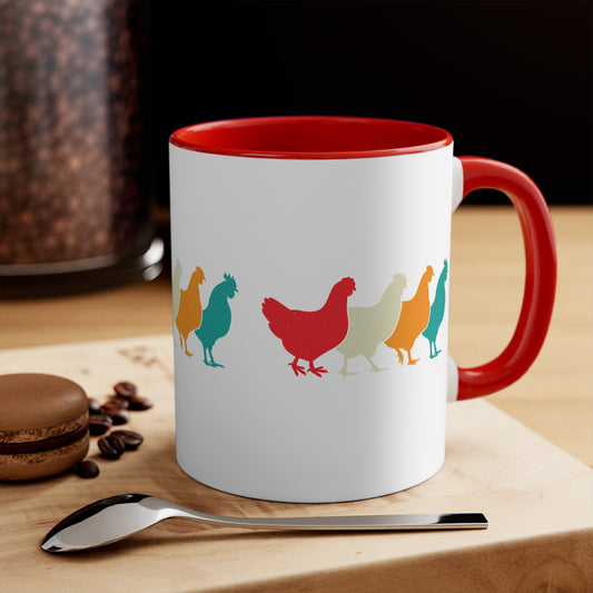 Retro Chicken Mug – Multicolour Farm Silhouette Design – 11oz
