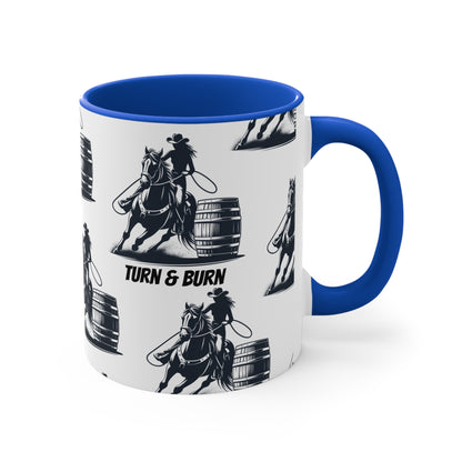 Turn & Burn Mug – Barrel Racing Pattern Design – 11oz