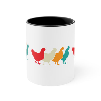 Retro Chicken Mug – Multicolour Farm Silhouette Design – 11oz