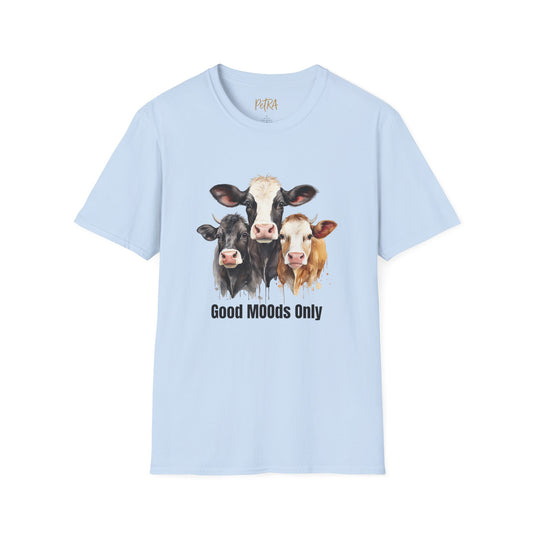 Cow Trio Tee – 'Good MOODs Only' Funny Farm Quote – Unisex Fit