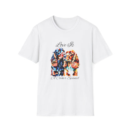 Cocker Spaniel T Shirt – 'Love Is' Vibrant Duo Portrait – Unisex Fit