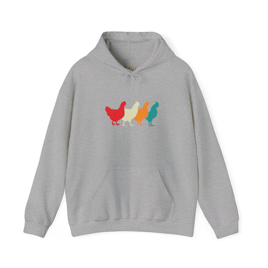Chicken Hoodie – 'Rainbow Silhouettes' Repeat Pattern Design – Unisex Fit